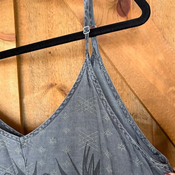 Sleeveless V-Neck Maxi Dress in Charcoal with Subtle Floral Print - Picture 2 of 6